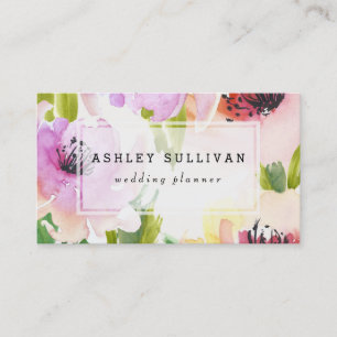 Boho Watercolor Flowers   Floral Business Card