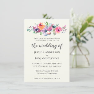 Boho Watercolor Flowers Modern Elegant Wedding Invitation