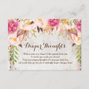 boho watercolor flowers Shower diaper thoughts Enclosure Card