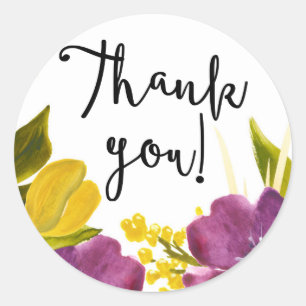 Boho Watercolor Flowers   Thank You Sticker