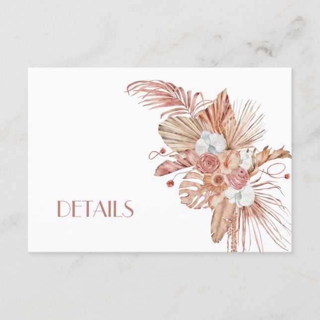 Boho Watercolor Flowers Wedding Details Enclosure Card (Front)