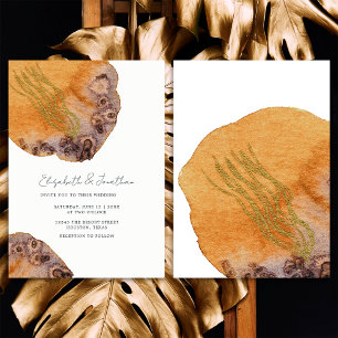 Boho Watercolor Gold Orange Simple Wedding Invitation
