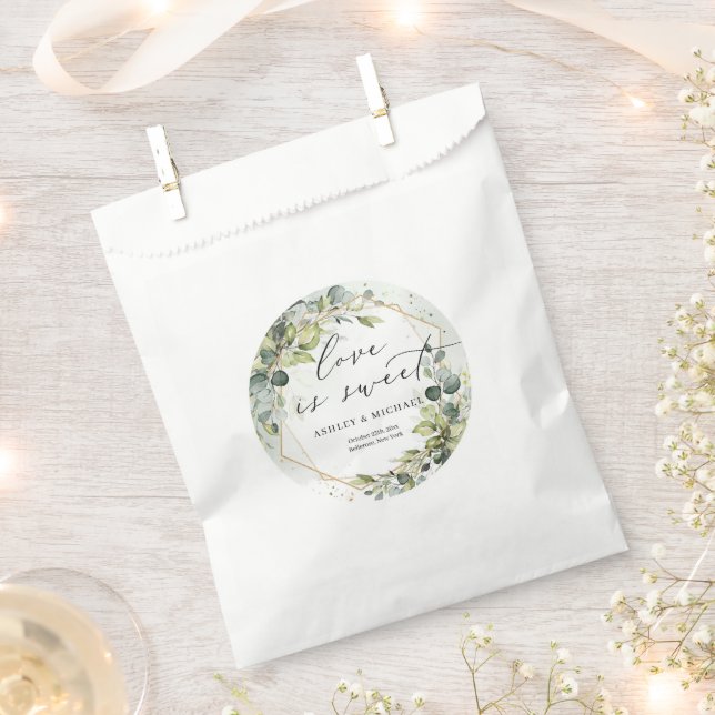 Boho watercolor green eucalyptus wedding favour bag (Clipped)