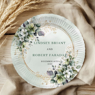 Boho Watercolor Greenery Personalized Wedding   Paper Plate