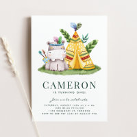 Boho Watercolor Hippo Tribal First Birthday Party