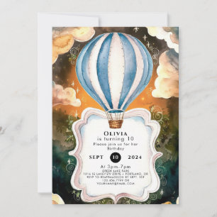 Boho Watercolor Hot Air Balloon Birthday Invitation