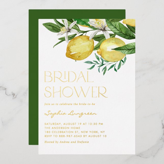 Boho Watercolor Lemon and Blooms Bridal Shower (Front/Back)