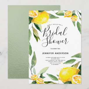 Boho Watercolor Lemon Bridal Shower Invitation