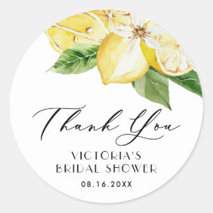 Boho Watercolor Lemon Bridal Shower Thank You Classic Round Sticker