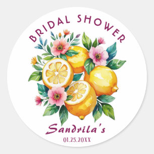 Boho Watercolor Lemon Mediterranean Bridal Shower  Classic Round Sticker