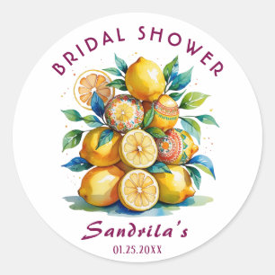 Boho Watercolor Lemon Mediterranean Bridal Shower  Classic Round Sticker