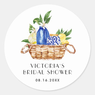 Boho Watercolor Lemon Mediterranean Bridal Shower Classic Round Sticker
