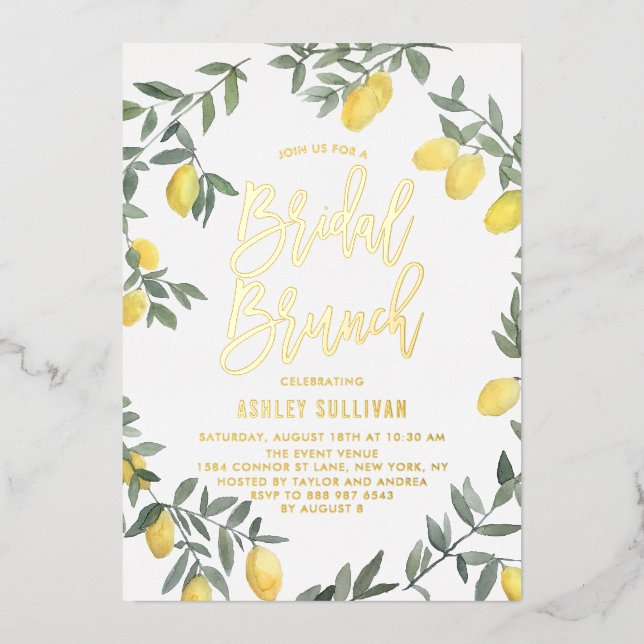 Boho Watercolor Lemon Wreath Bridal Brunch (Front)