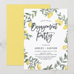 Boho Watercolor Lemon Wreath Engagement Party Invitation