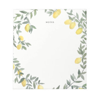 Boho Watercolor Lemon Wreath Notepad