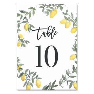 Boho Watercolor Lemon Wreath Table 10 Number