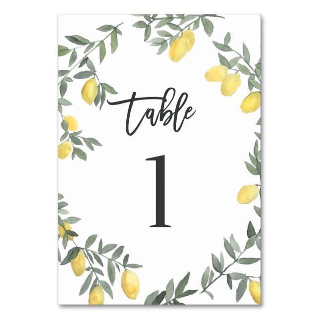 Boho Watercolor Lemon Wreath Table 1 Number (Front)