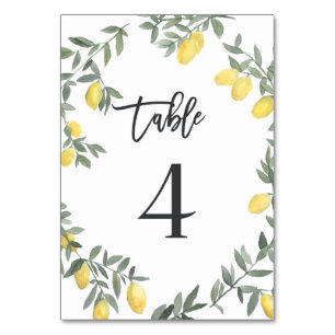Boho Watercolor Lemon Wreath Table 4 Number