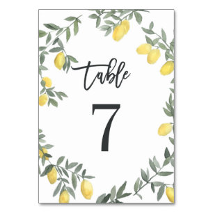 Boho Watercolor Lemon Wreath Table 7 Table Number
