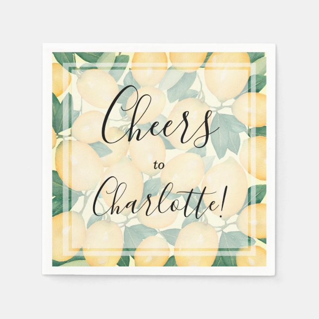 Boho Watercolor Lemons and Greenery Party Napkin (Front)