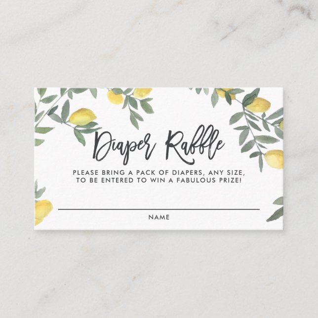 Boho Watercolor Lemons Diaper Raffle Game Card (Front)