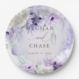 BOHO Watercolor Lilac Poppies Paper Plate