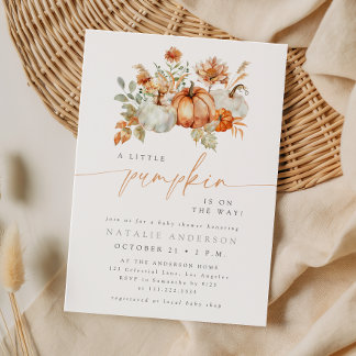 Boho Watercolor Little Pumpkin Fall Baby Shower Invitation