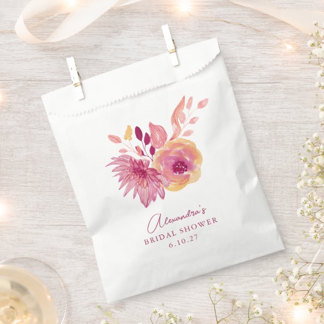 Boho Watercolor Magenta Red Flowers Bridal Shower Favour Bag (Clipped)