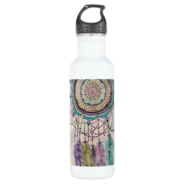 Boho Watercolor Mandala Dreamcatcher 710 Ml Water Bottle (Front)