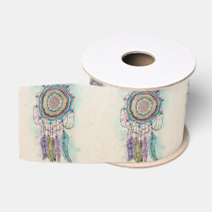 Boho Watercolor Mandala Dreamcatcher Grosgrain Ribbon