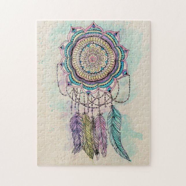 Boho Watercolor Mandala Dreamcatcher Jigsaw Puzzle (Vertical)