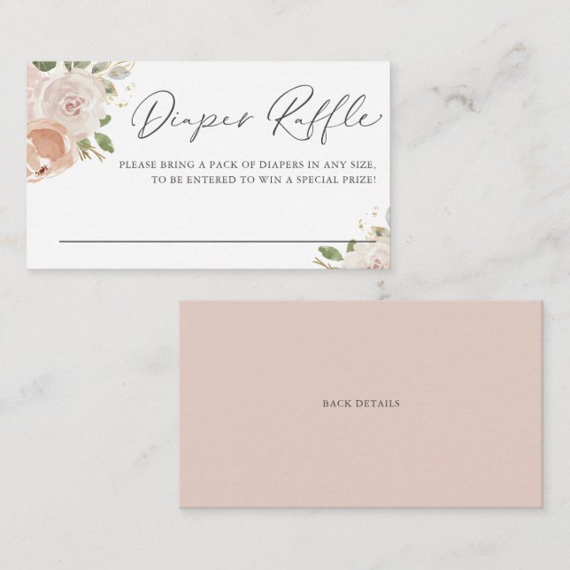 Boho Watercolor Mauve Peach Flowers Diaper Raffle Enclosure Card (Front/Back)