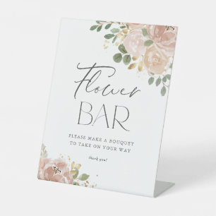 Boho Watercolor Mauve Peach Flowers Flower Bar Pedestal Sign