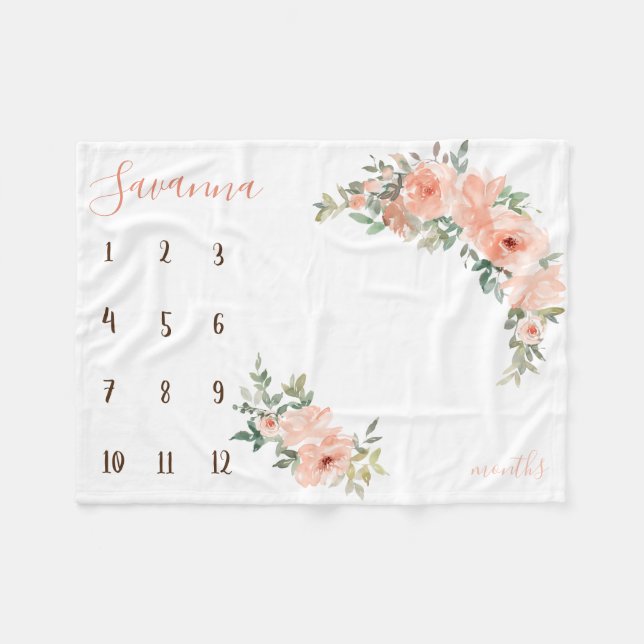Boho watercolor milestone photo prop fleece blanket (Front (Horizontal))