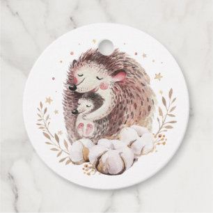 Boho Watercolor Mommy and Baby Hedgehogs Thank You Favour Tags