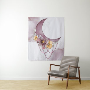 Boho Watercolor Moon Dreamcatcher Tapisserie