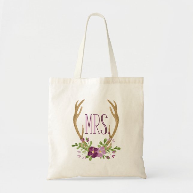 Boho Watercolor Mrs. Tote Bag (Front)