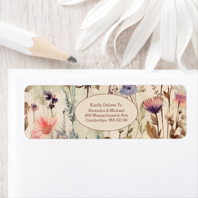 Boho Watercolor Muet Tones Fleurs sauvages Mariage (En situation)