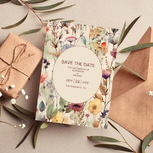 Boho Watercolor Muted Tones Wildflowers Save The Date