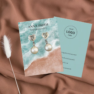 Boho Watercolor Ocean Stud Earring Display Business Card