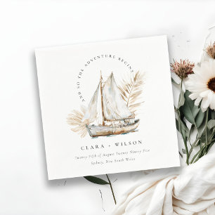 Boho Watercolor Palm Sailboat Seascape Wedding Napkin