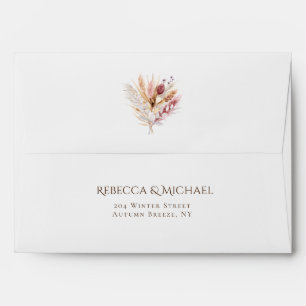 Boho Watercolor Pampas Grass Wildflower Wedding Envelope