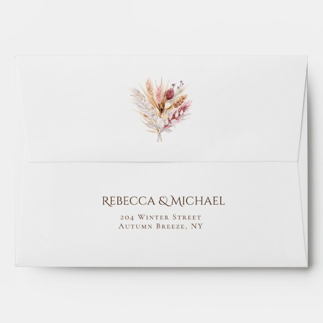 Boho Watercolor Pampas Grass Wildflower Wedding Envelope (Back (Top Flap))