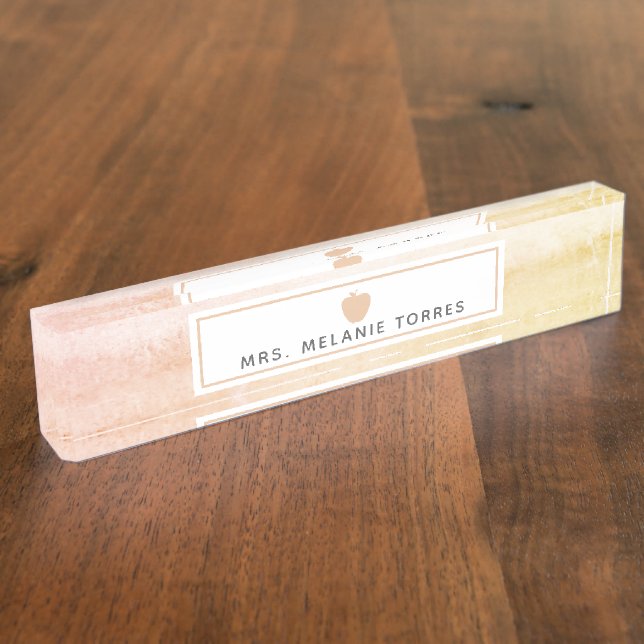Boho Watercolor Pink Apple Teacher Nameplate (Side)