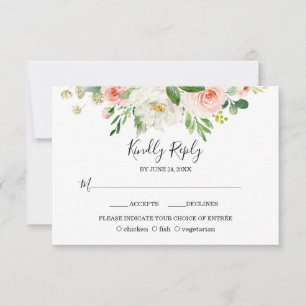 Boho Watercolor Pink Blush Flowers Wedding RSVP Card