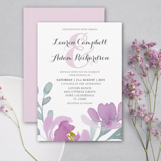 Boho Watercolor Pink Florals Wedding  Invitation (Creator Uploaded)