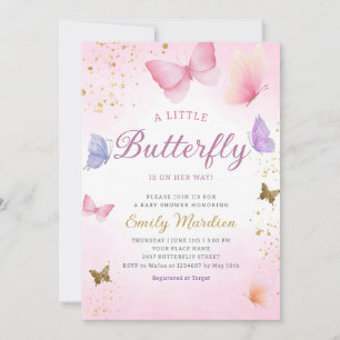 Boho Watercolor pink Girl Butterfly Baby Shower In Invitation