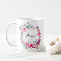 Boho Watercolor Pink Peonies Floral Wreath