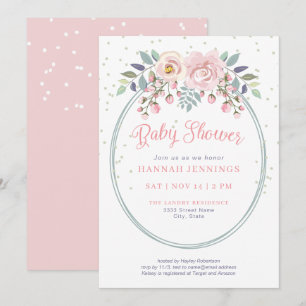 Boho Watercolor Pink Sage Green Floral Baby Shower Invitation