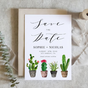 Boho Watercolor Potted Cactus and Succulents Photo Save The Date